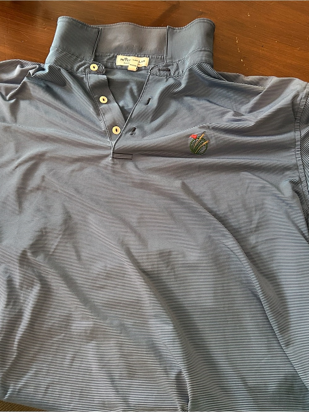 Peter Millar Light Blue Micro-Striped Polo with Embroidered Crest